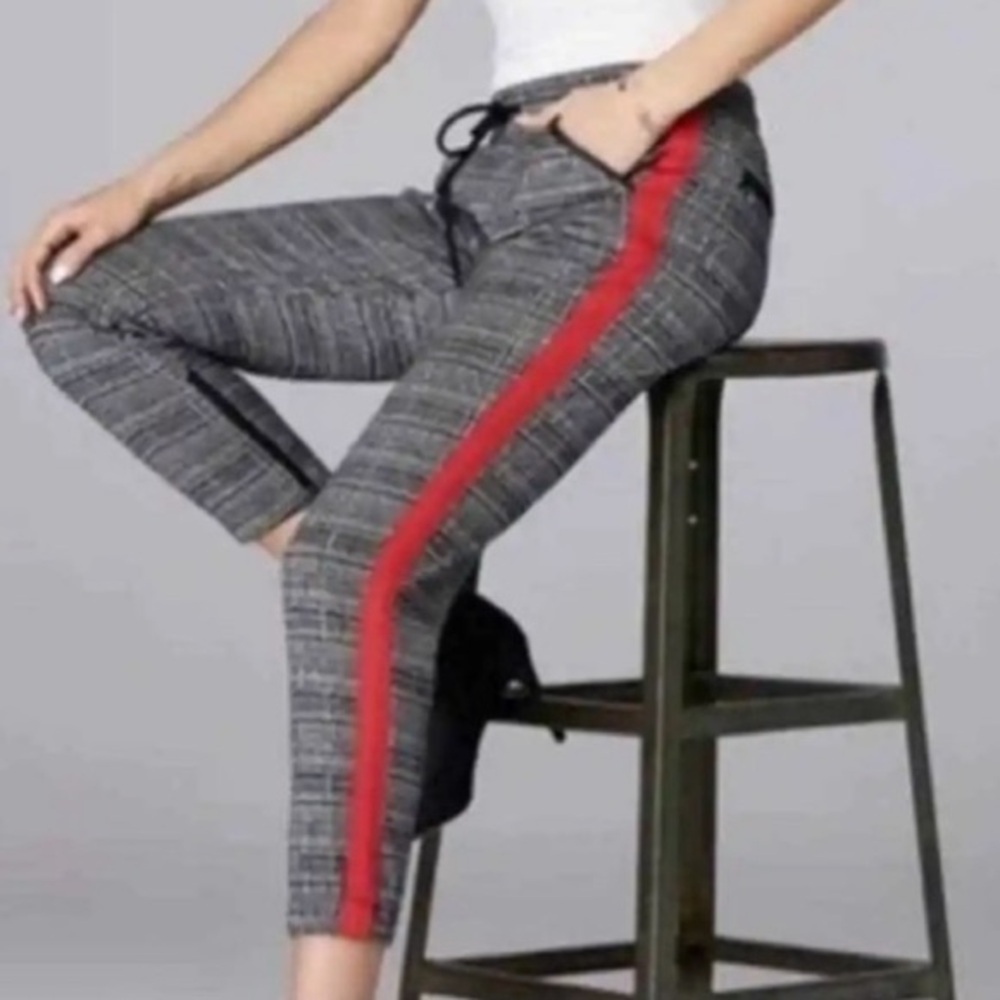 David Lerner x Evereve Slim Track Jogger with Trim Size XL Plaid Red Stripe L3 - Picture 4 of 9
